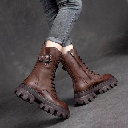 Handmade Casual Leather Thick-Sole Boots