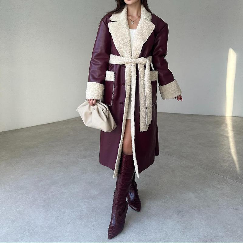 Lamb's Wool Leather Belted Coat