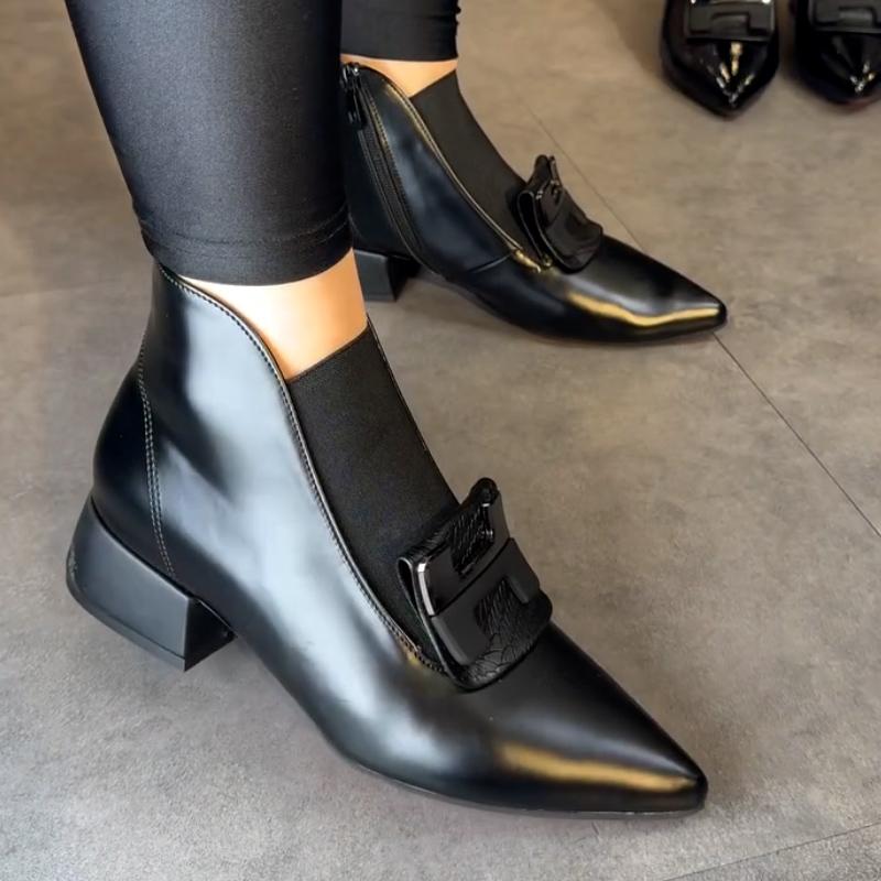 Black Leather Slip-On Shoes