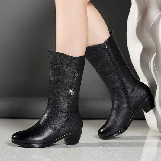 Black Low Heel Middle Boots