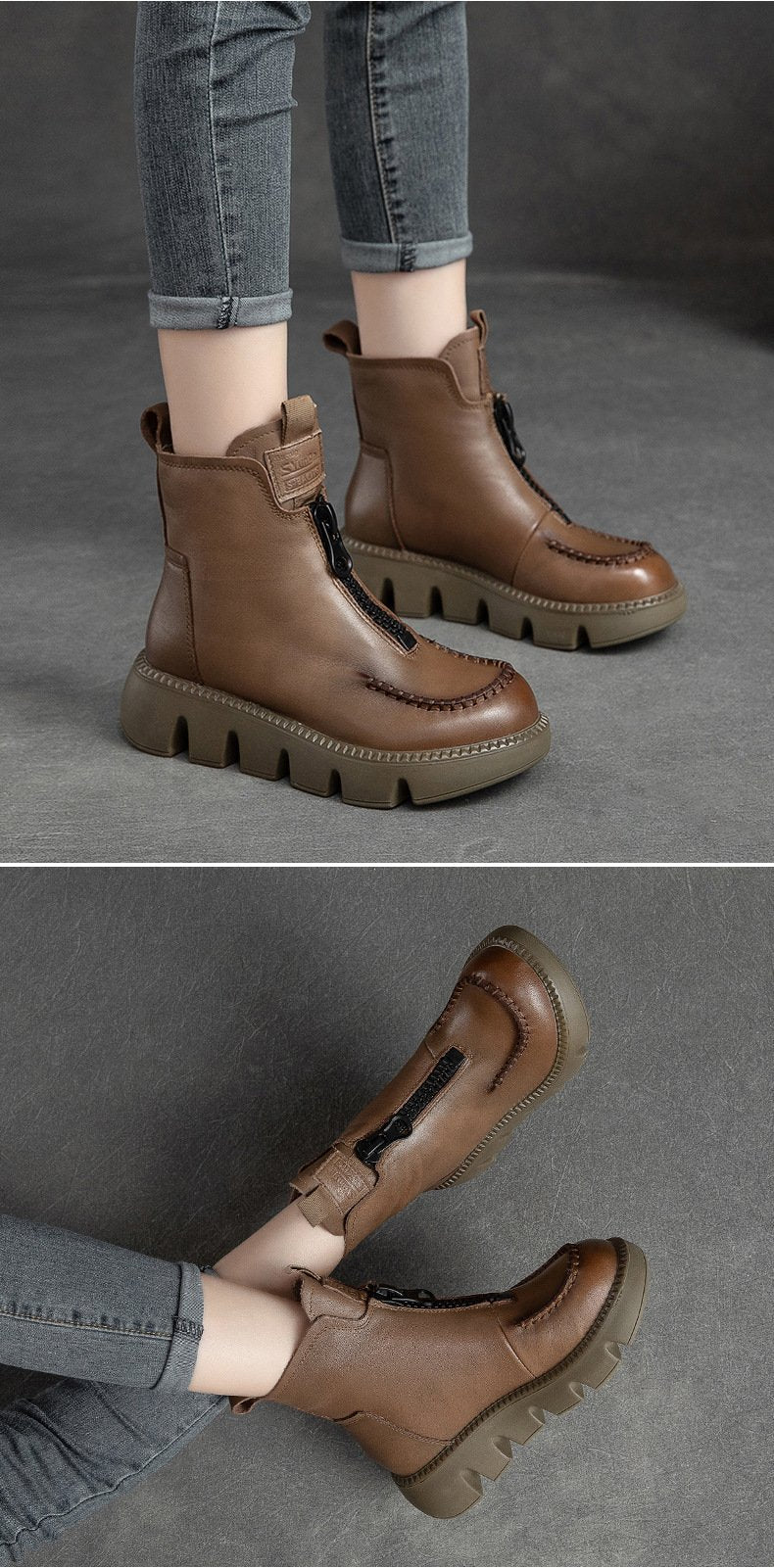 Warm Comfy Leather Zipper Boots