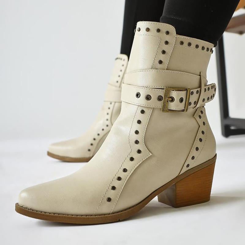 Solid Color Buckle Boots