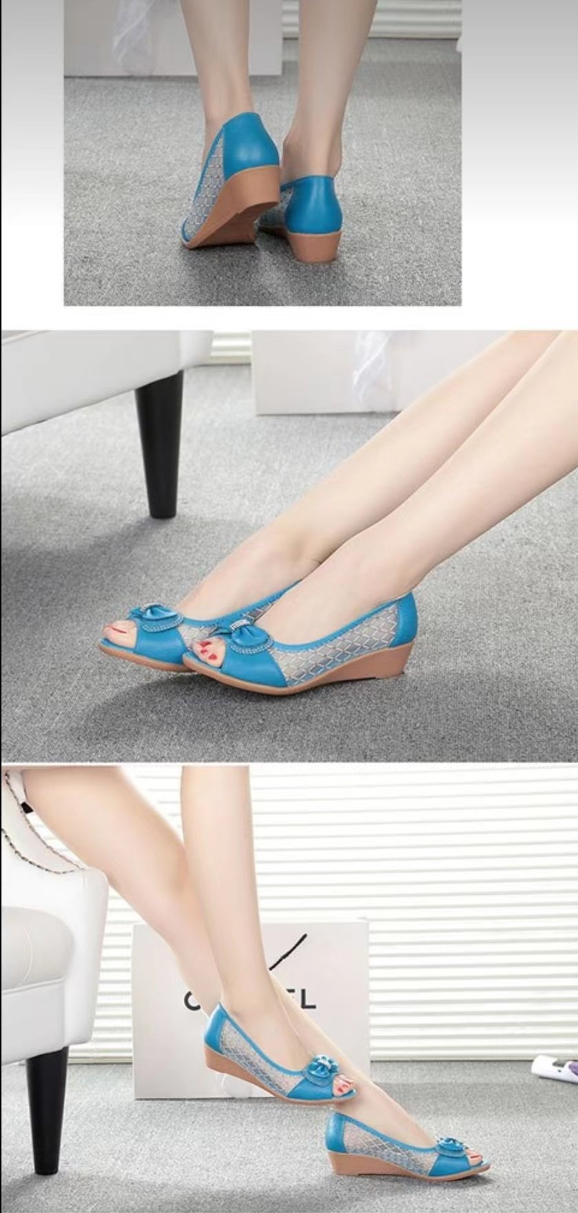 Shallow Leather Butterfly-knot Mesh Shoes