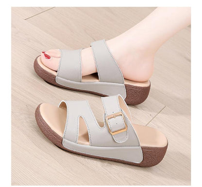 Wedge Leather Non-Slip Slippers