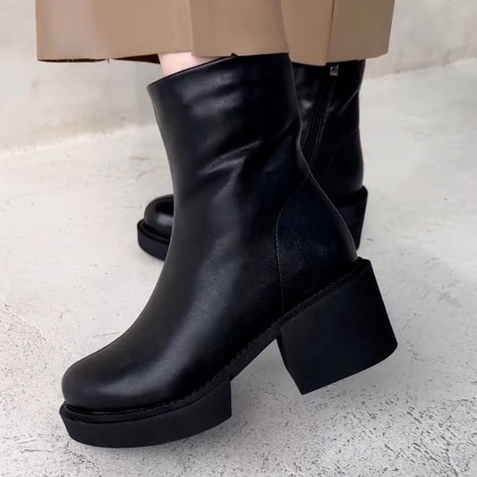 Black Slope-Heel Boots