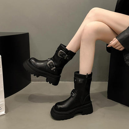 Round Zipper Knight Boots