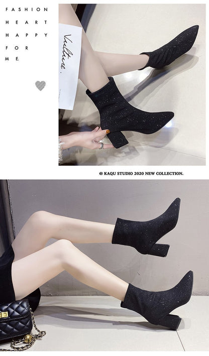 Elastic Knitted Sequins Boots