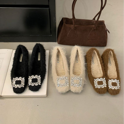 Rhinestone Square Flat Shoes