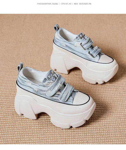 Denim Velcro Thick-Sole Casual Shoes