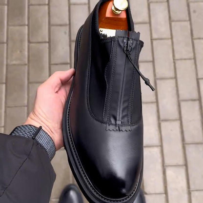 Black Leather Zipper Shoes