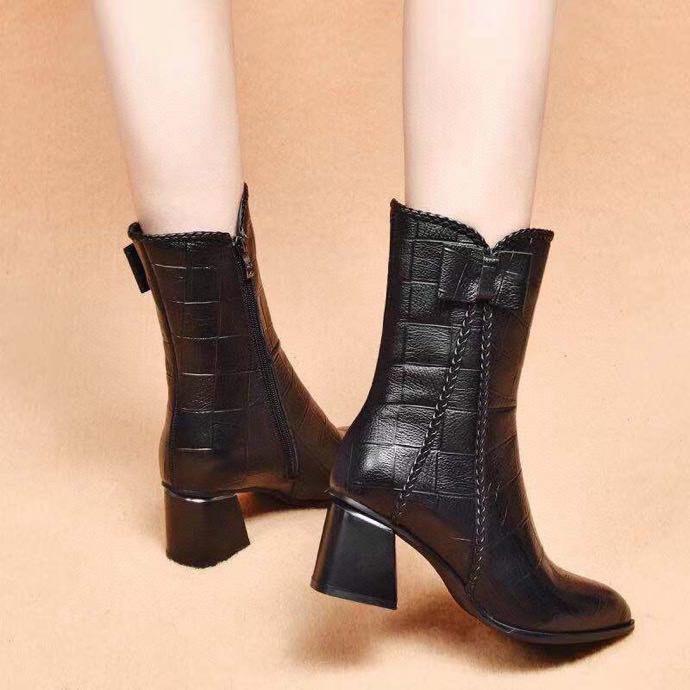 Versatile Bowknot Leather Zipper Boots