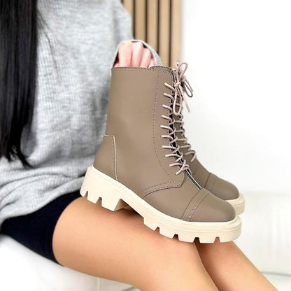 Solid Color Lace-Up Boots