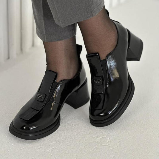 Black Leather Chunky Shoes