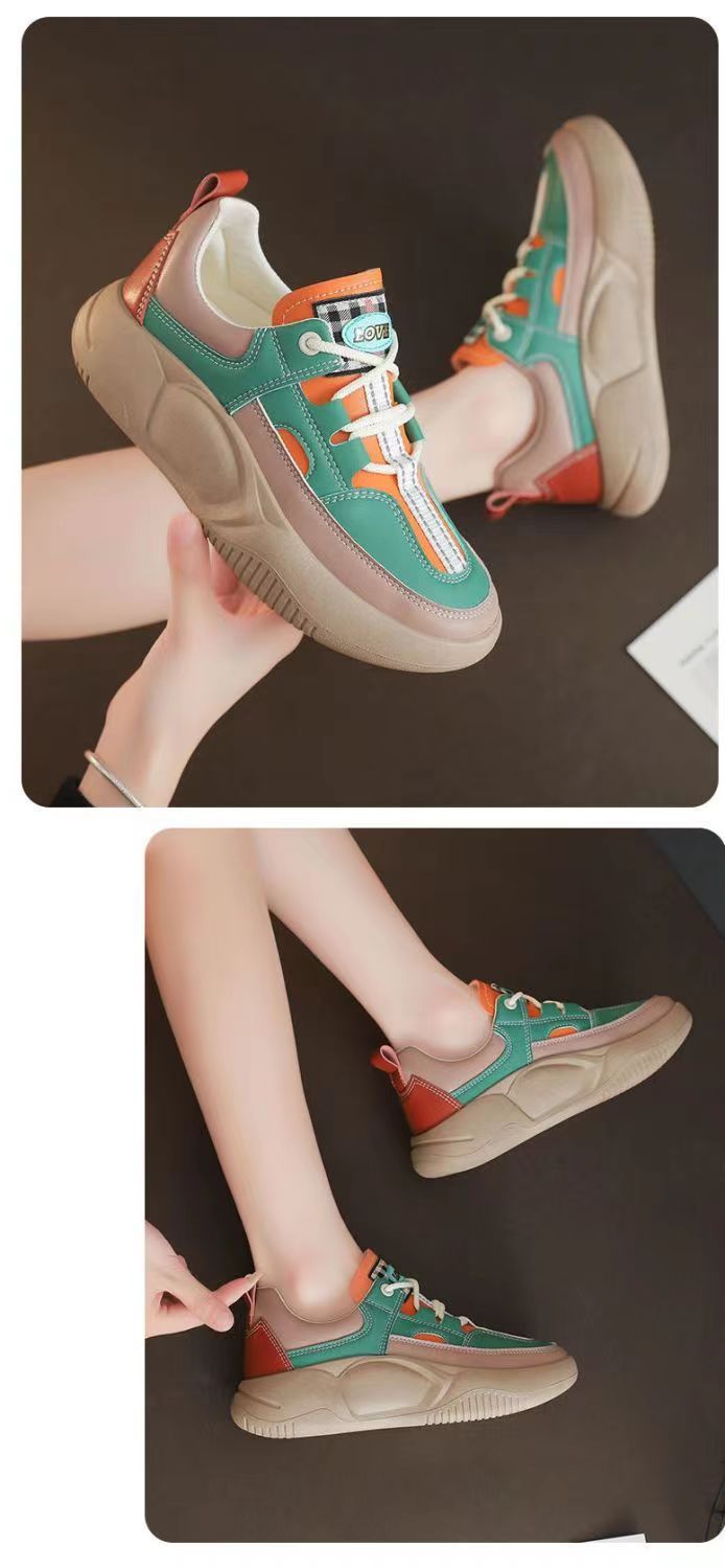 Retro Leather Platform Walking Shoes