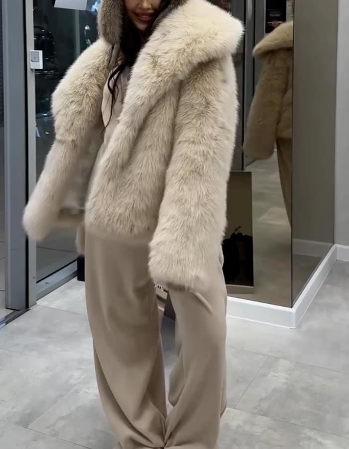 Beige Fur Casual Coat