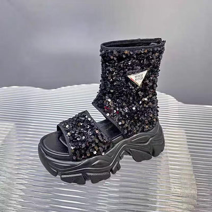 Sequins Chunky Boots
