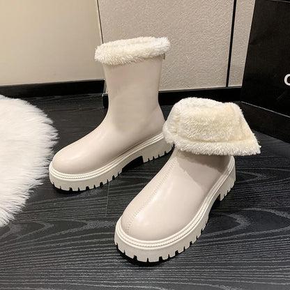Solid Color Fur Fleece Lined Waterproof Snow Boots