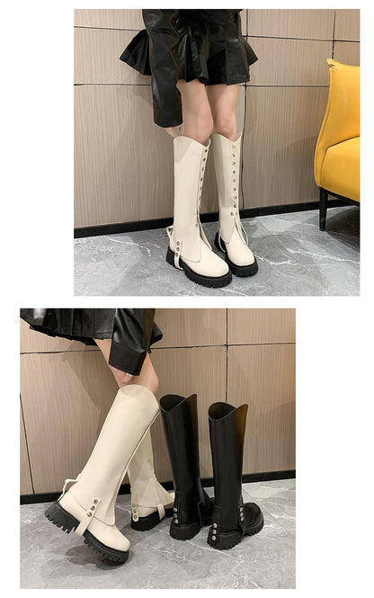 Two Wear Leather Knee-high Boots