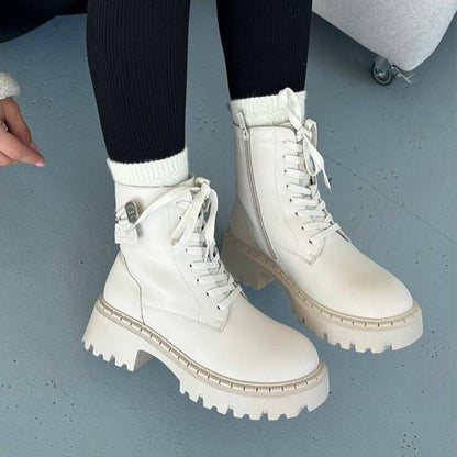 White Casual Lace-Up Boots