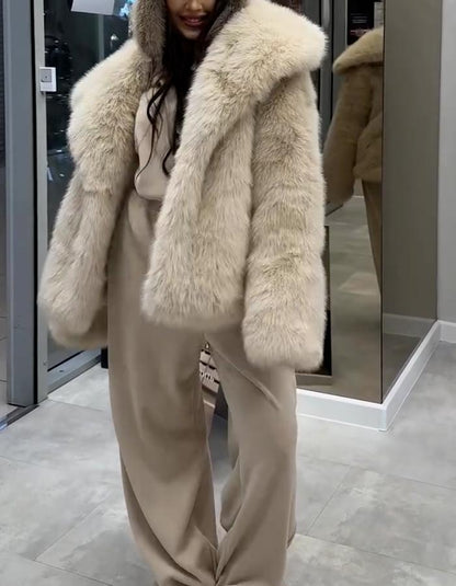 Beige Fur Casual Coat