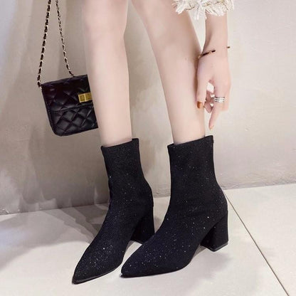 Elastic Knitted Sequins Boots