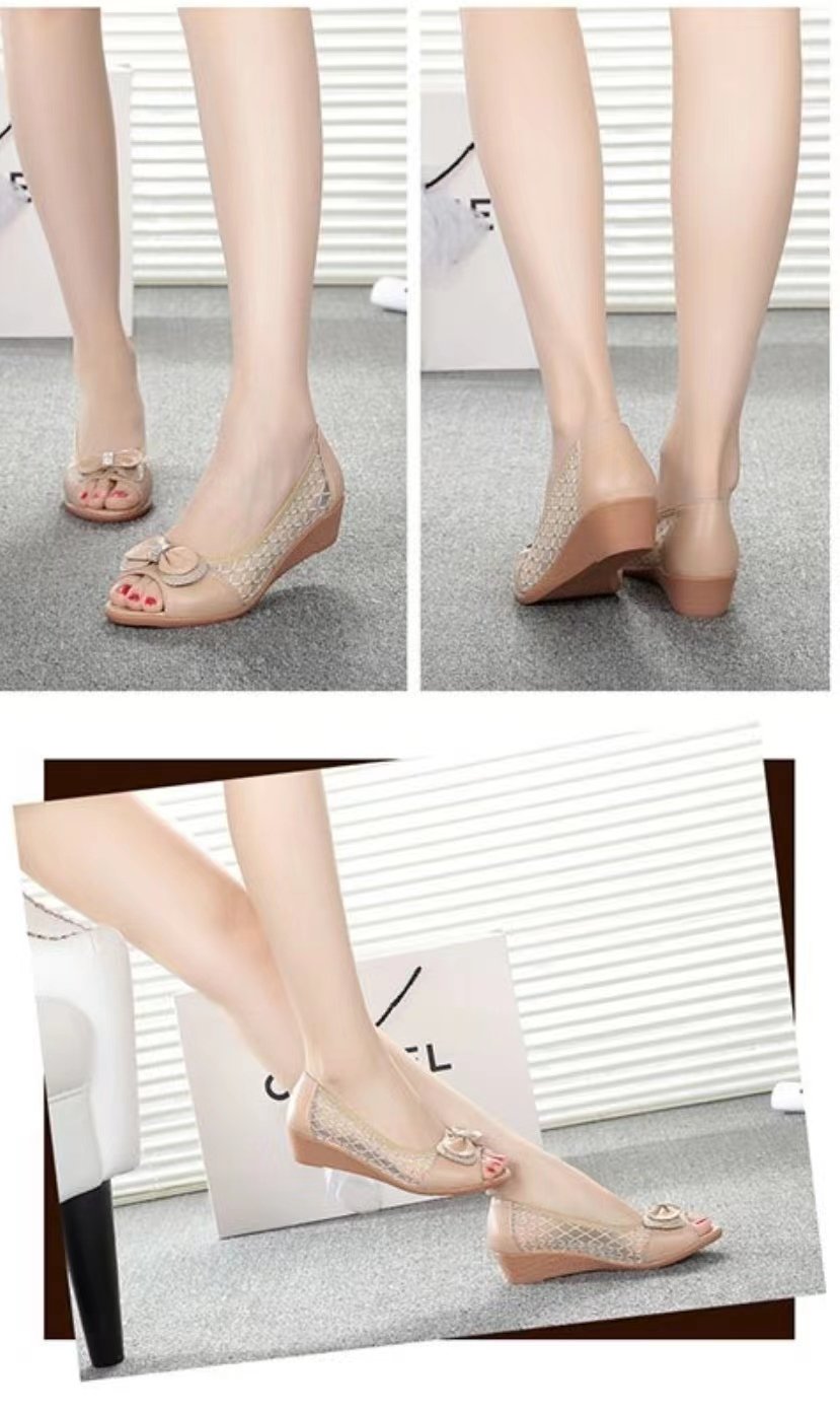 Shallow Leather Butterfly-knot Mesh Shoes