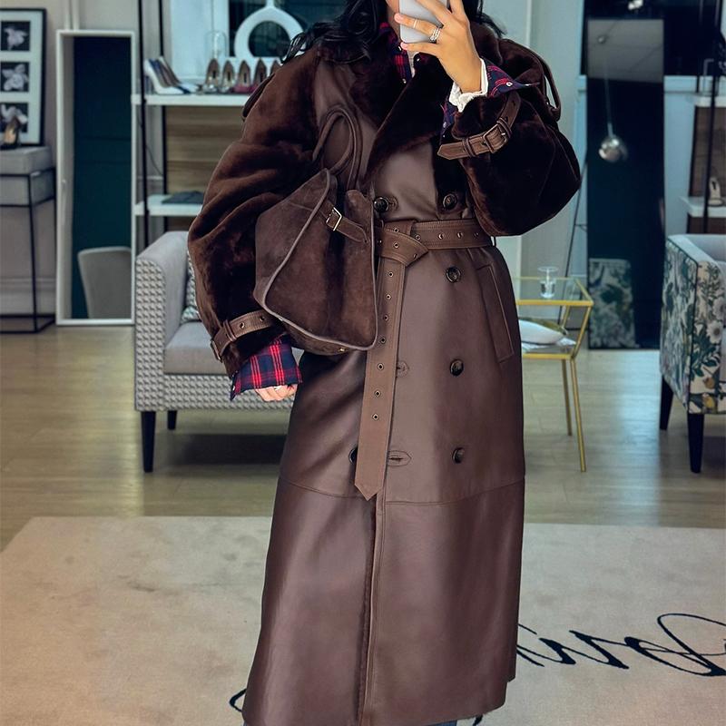 Brown Belted Long Jacket