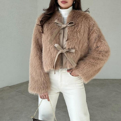 Lace-Up Fur Coat