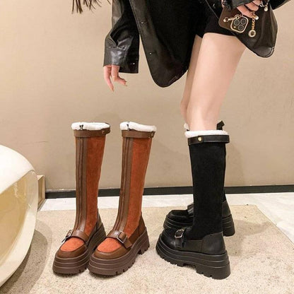 Square Buckle Fur Splicing Boots