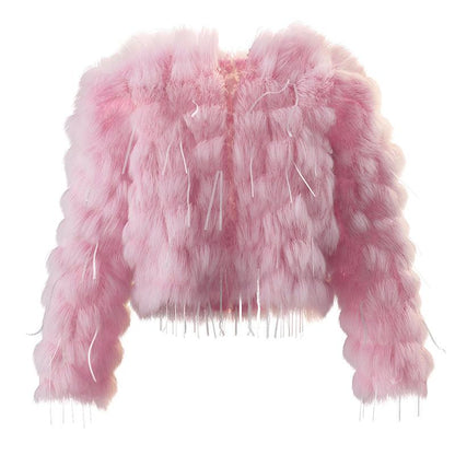 Pink Fur Tassel Coat