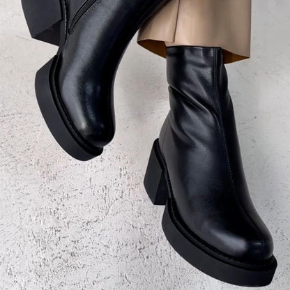 Black Slope-Heel Boots