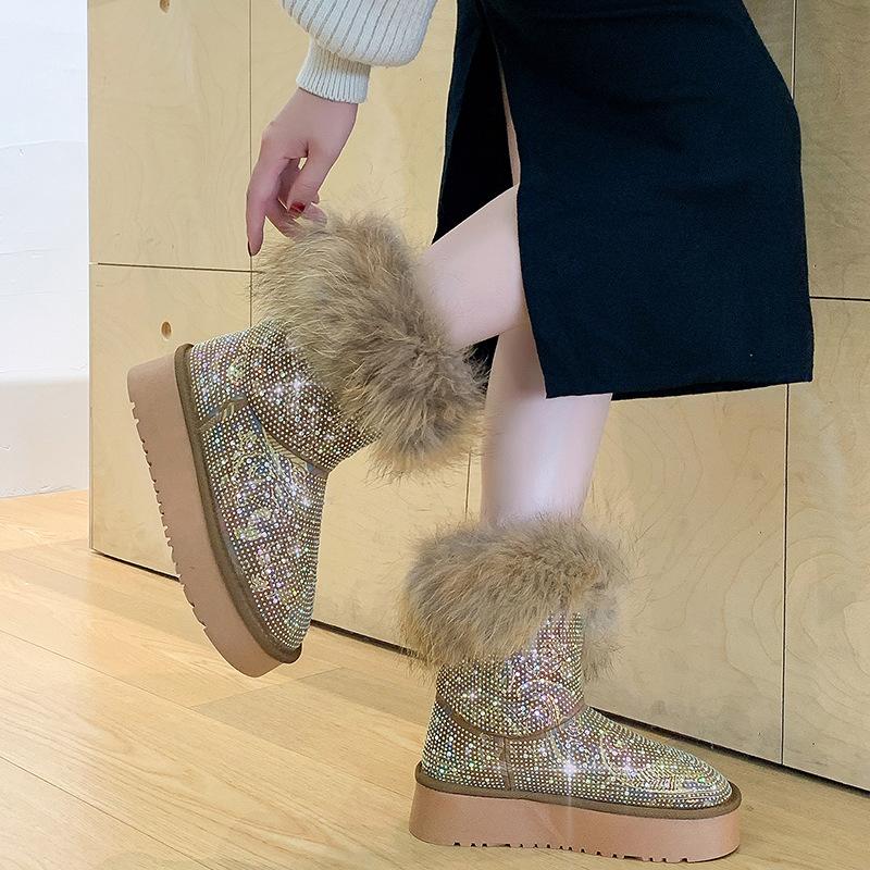 Rhinestone Casual Snow Boots