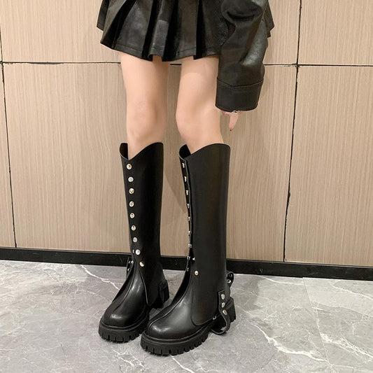 Two Wear Leather Knee-high Boots
