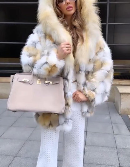 Mixed-Color Fur Coat