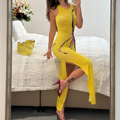 Yellow Printed Slim Dress