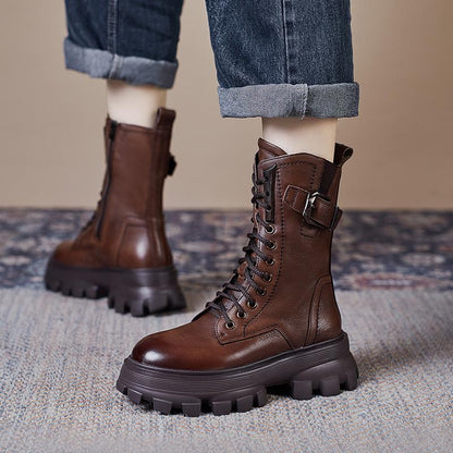 Handmade Casual Leather Thick-Sole Boots