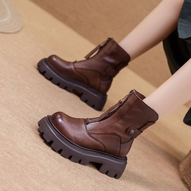 Outdoor Vintage Leather Zipper Boots