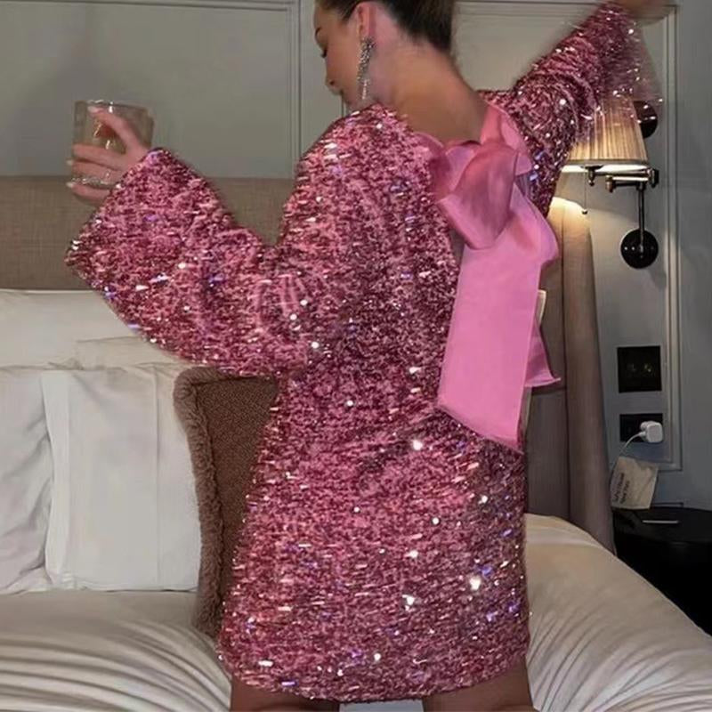 Chic Shining Sequin Bowknot Mini Dress