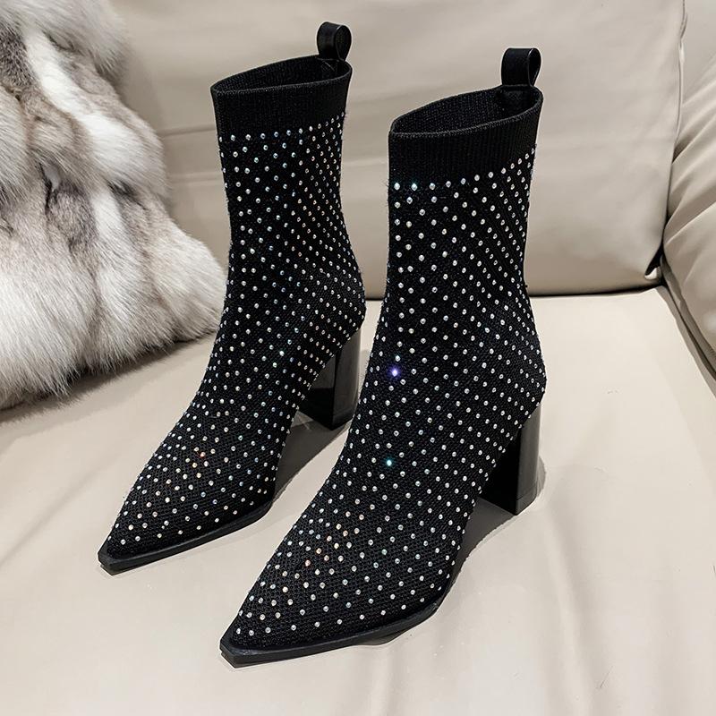 Diamonds Stretch Knitting High Heels Boots