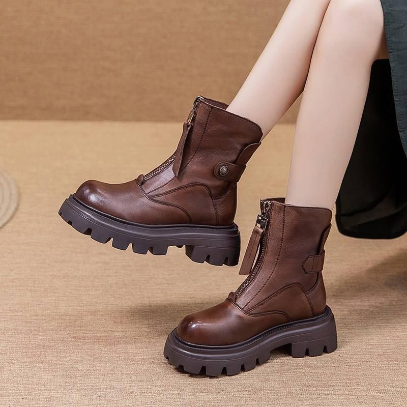 Outdoor Vintage Leather Zipper Boots