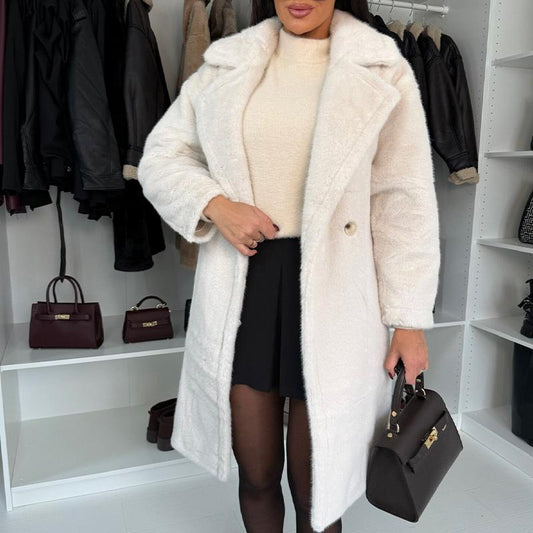 Solid-Color Fur Long Coat