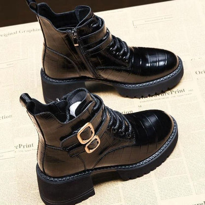 Embossed Leather Ankle Buckle Boos