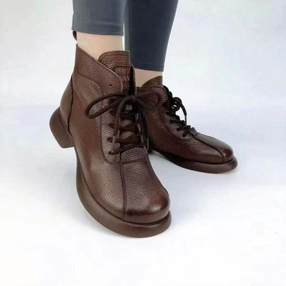 Round Head Leather Soft Boots