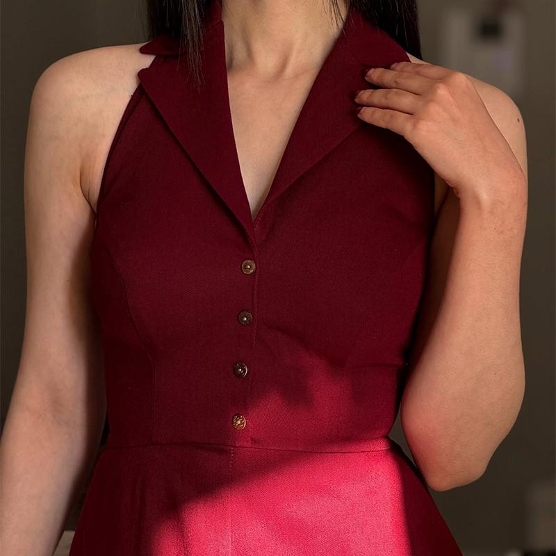 Red Sleeveless Casual Dress