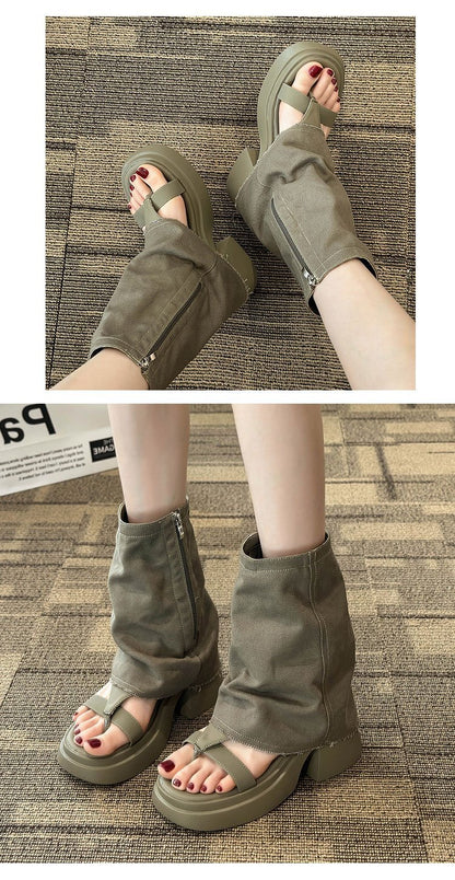 Square Toe Soft Leather Fish Mouth Boots