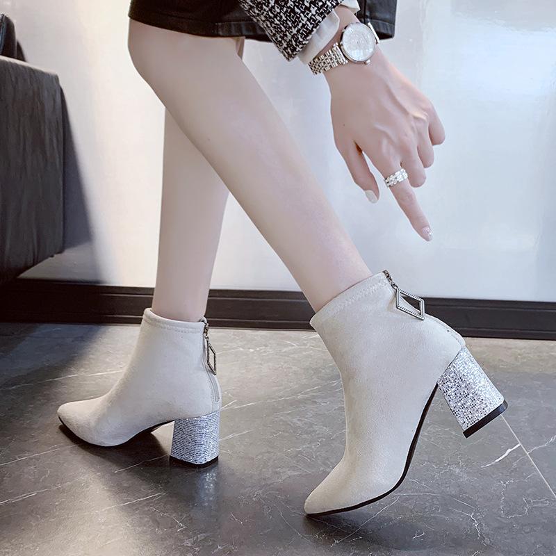 Versatile Rhinestone Chunky Heel Boots