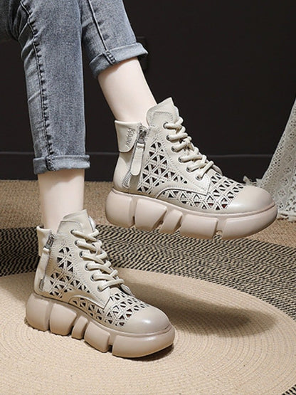 Cowhide Vintage Leather Perforated Boots