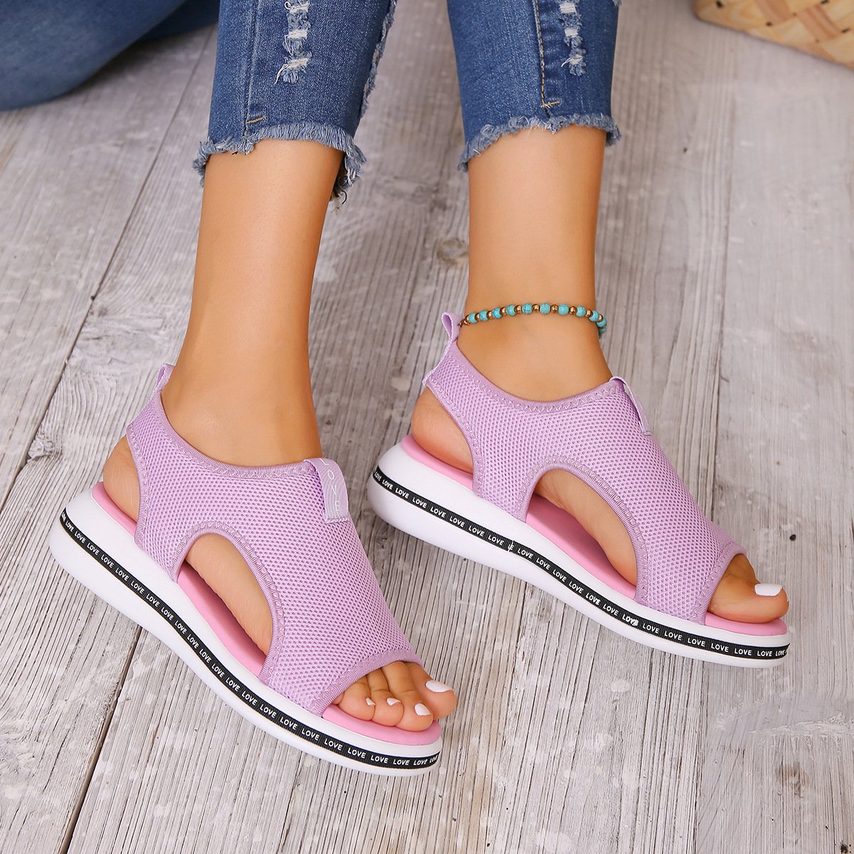 Letter Breathable Hollow Sandals