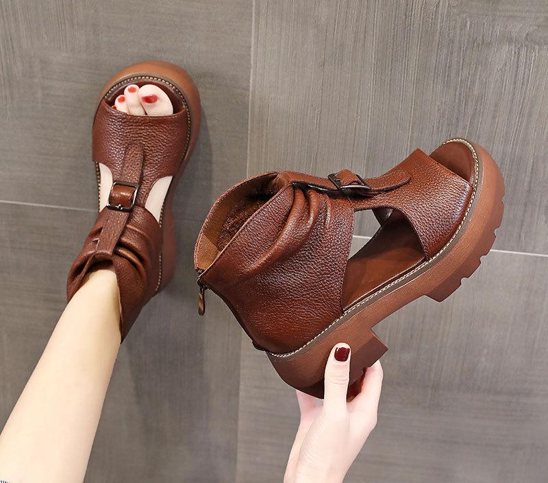 Fish Mouth Vintage Leather Roman Sandals