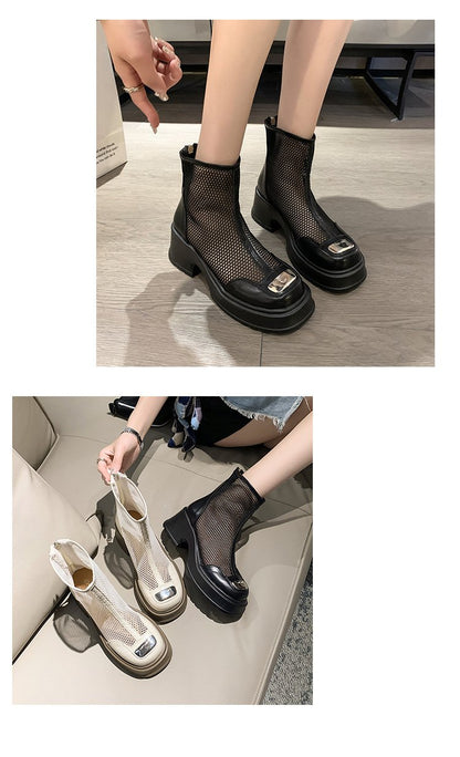 Mesh Chunky Breathable Solid Color Boots